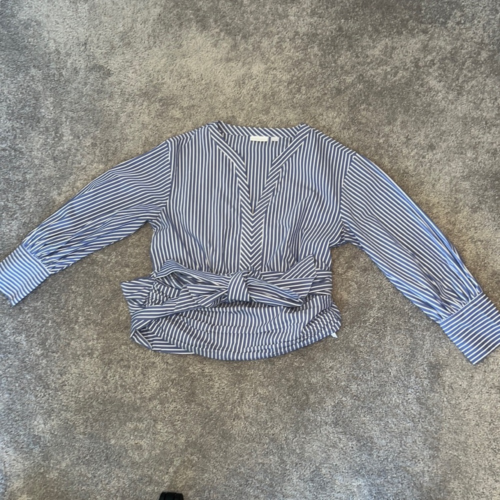 Blue & white wrap blouse